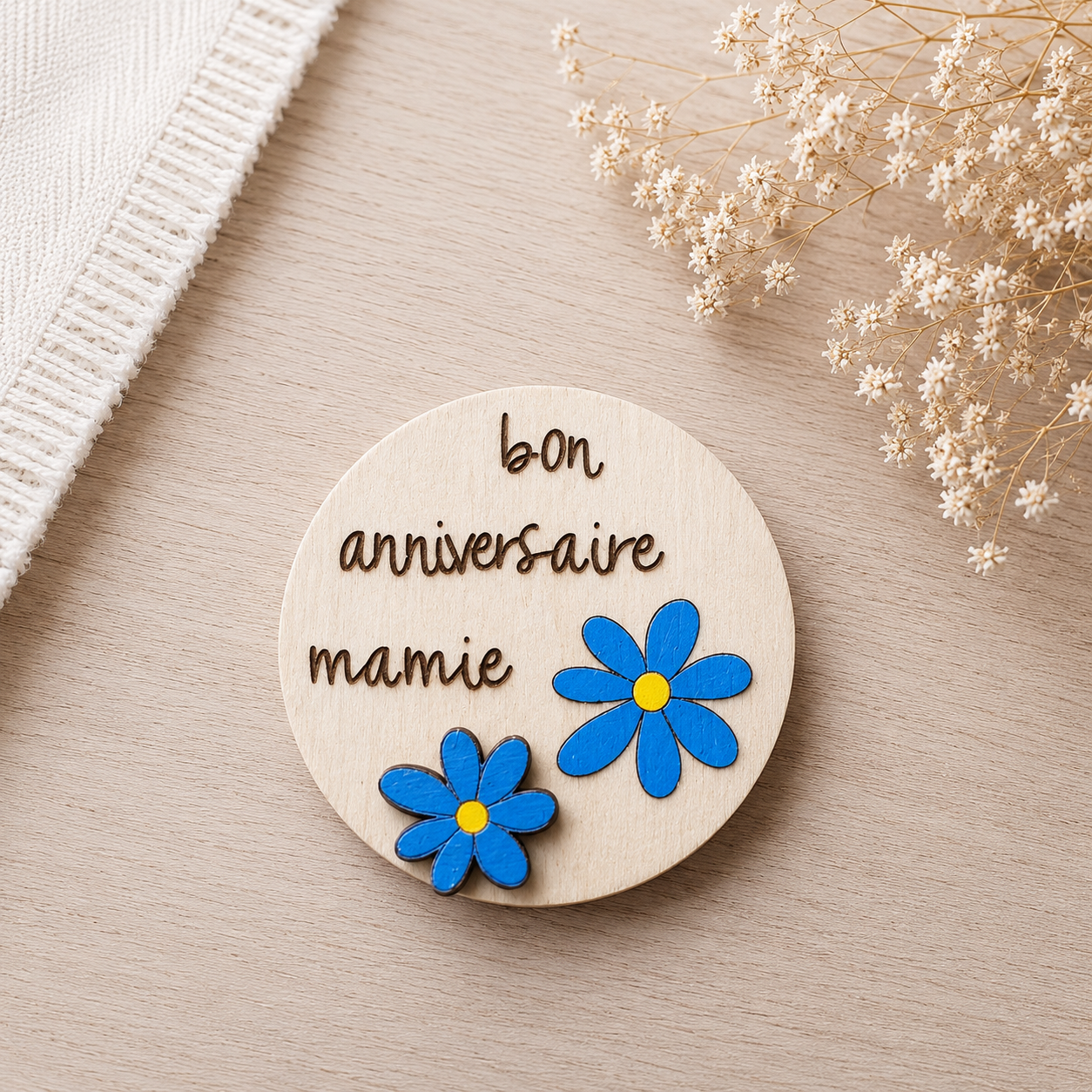 Magnet anniversaire mamie — fêtes en bois gravé, fait main