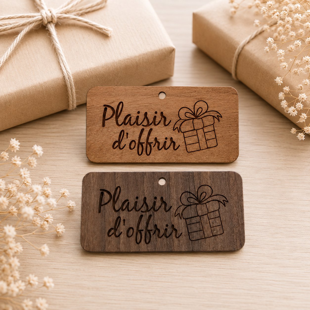 Etiquette Plaisir d'offrir — fêtes — création artisanale Scrapnwood