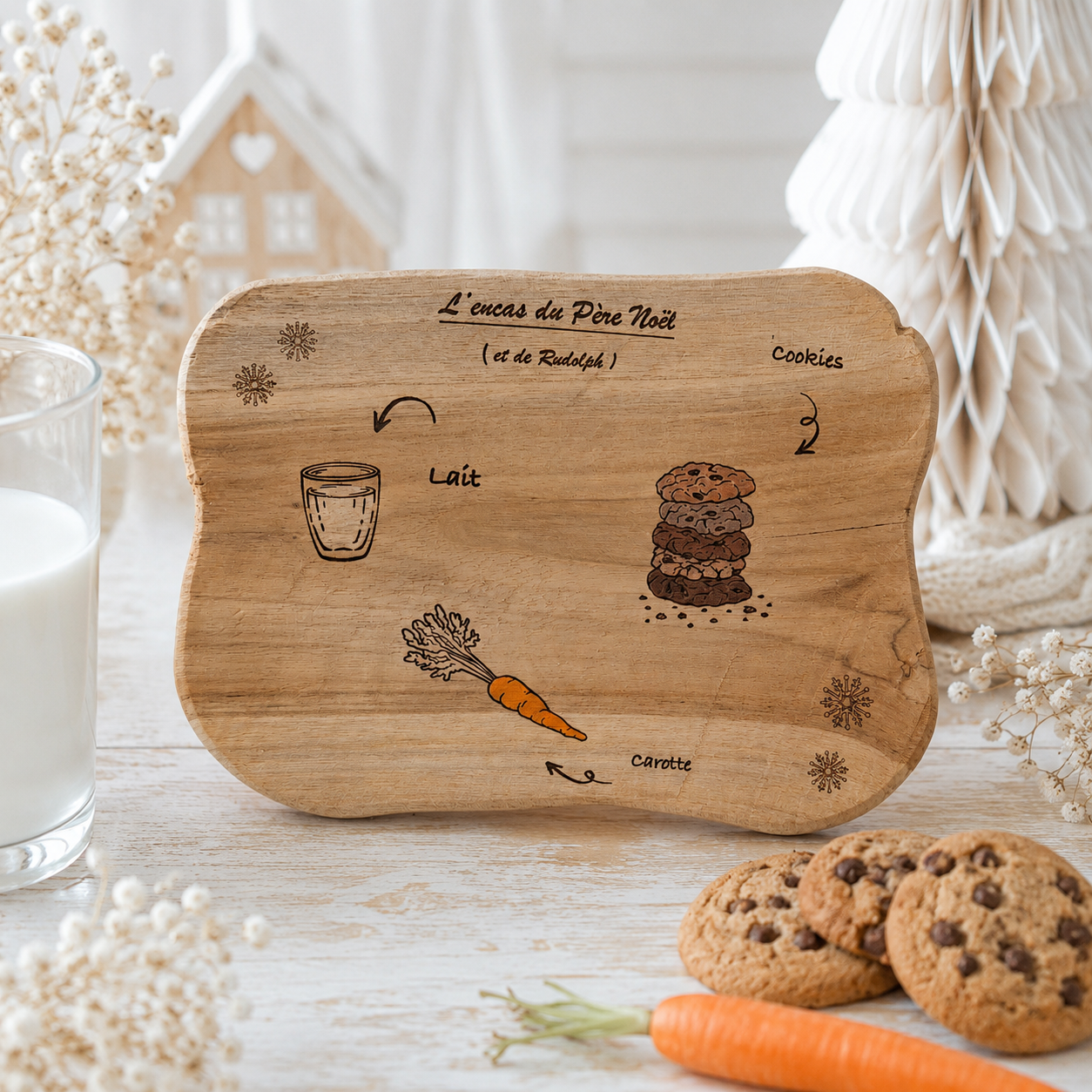 Planche père Noël — décorations de table en bois gravé, fait main