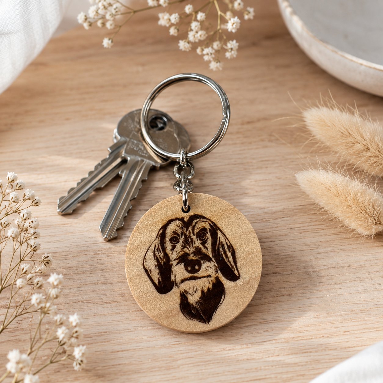 Porte clé en bois teckel — création artisanale Scrapnwood