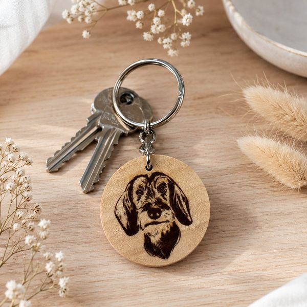 Porte clé en bois teckel