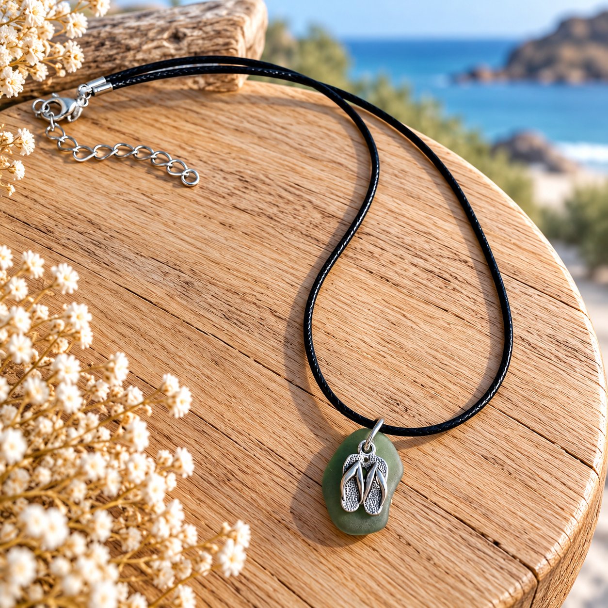 Collier verre poli tongs