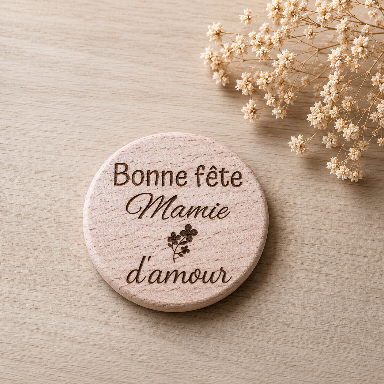 Magnet "bonne fête" — fêtes en bois gravé, fait main