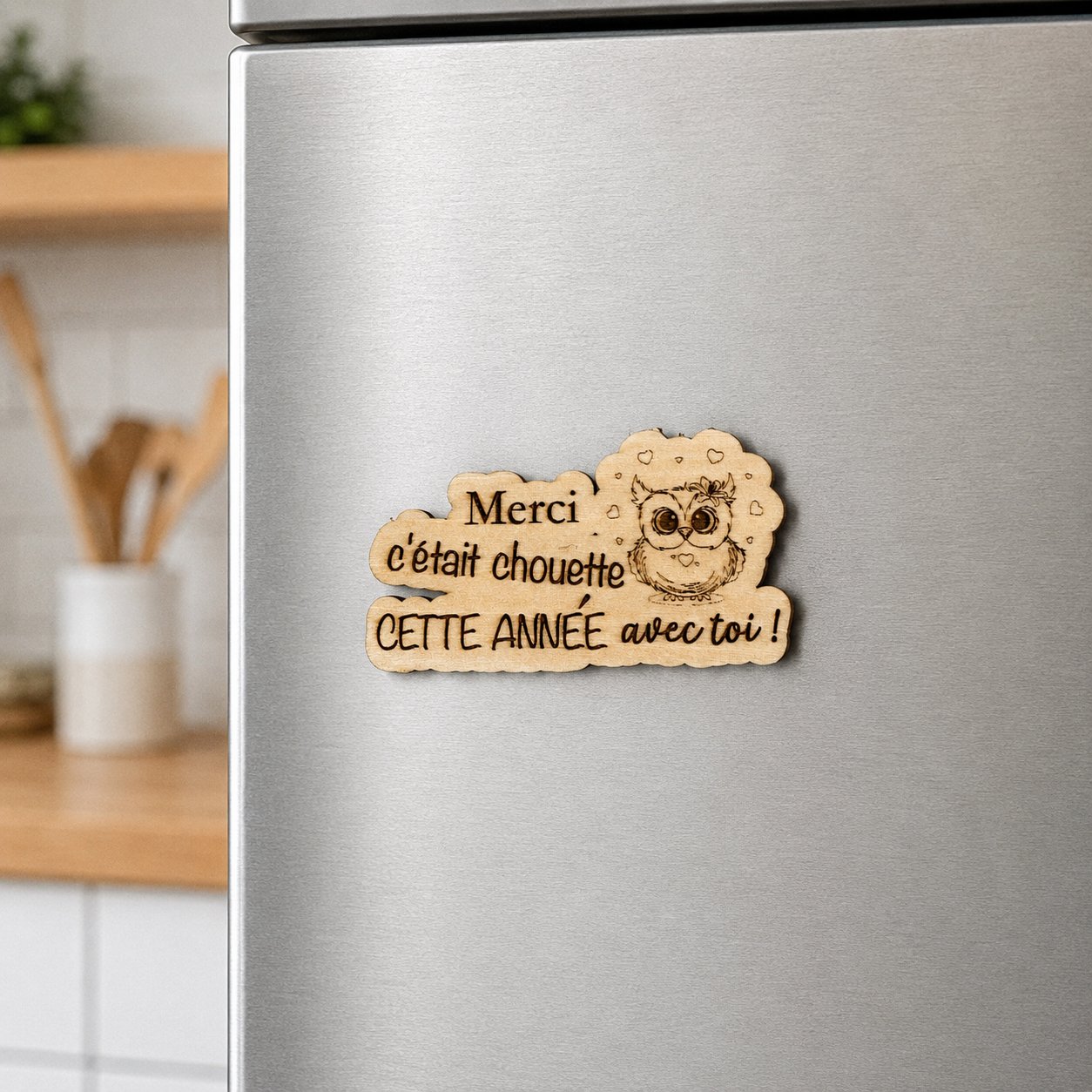 Magnet "c'était chouette cette année..." — création artisanale Scrapnwood