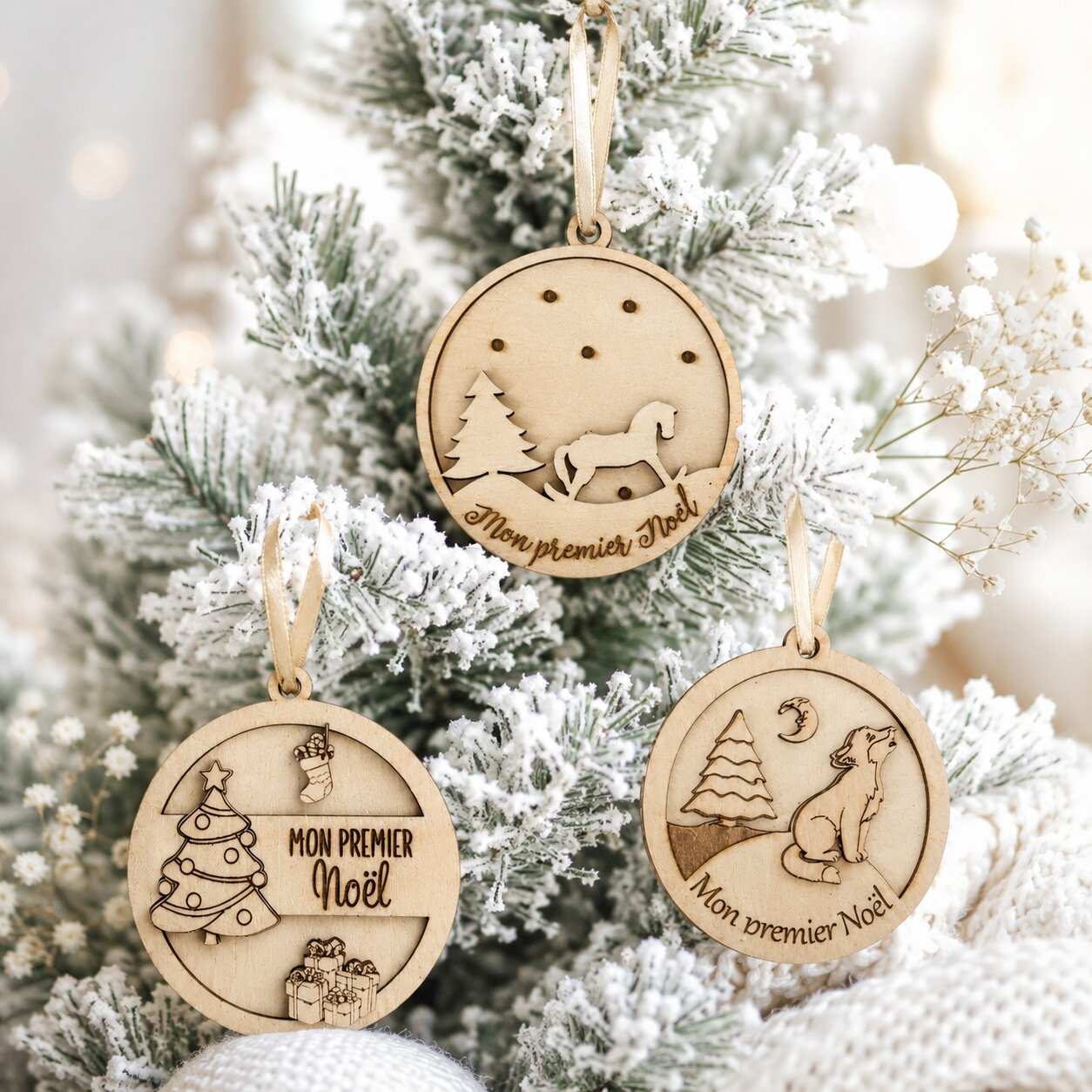 Boule en bois "mon 1er Noël" — noël — création artisanale Scrapnwood
