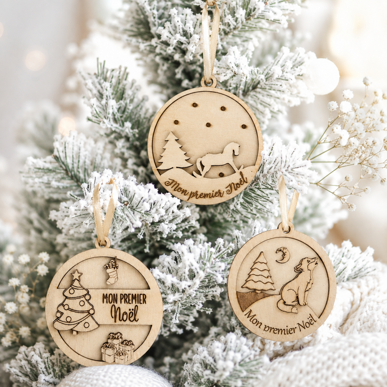 Boule en bois "mon 1er Noël" — noël en bois gravé, fait main