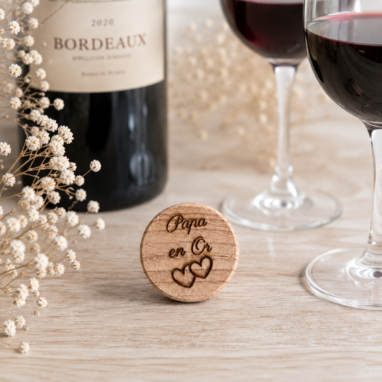 Bouchon "papa en or" — bouchons de bouteille en bois gravé, fait main