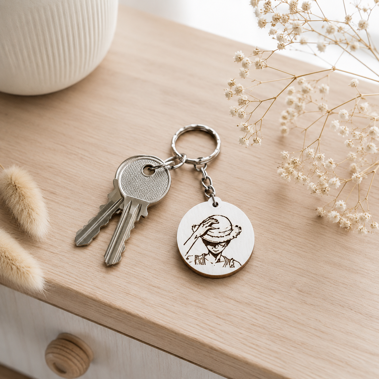 Porte clé en bois One piece — portes clés en bois gravé, fait main