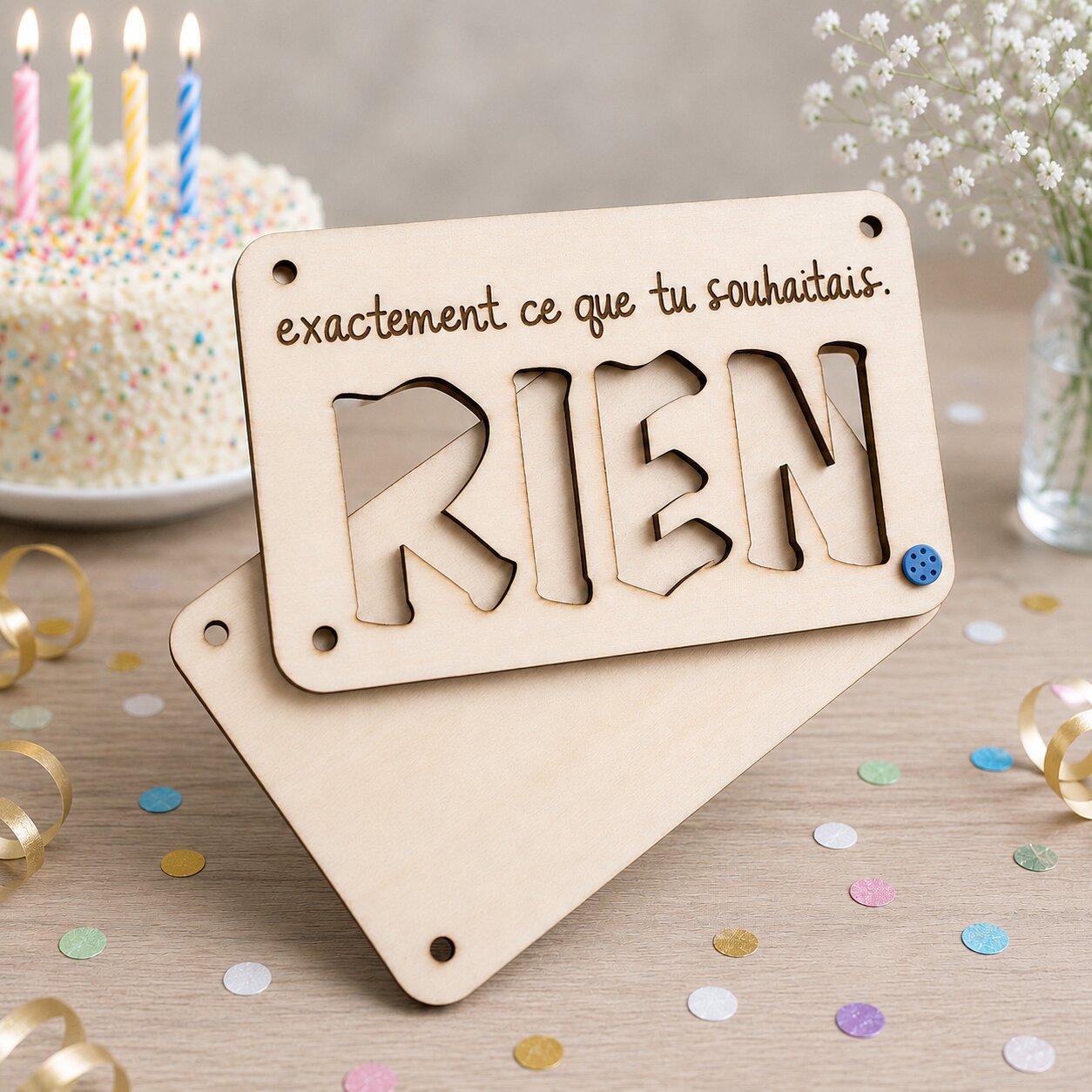 carte cadeau RIEN — cartes cadeau gravées — création artisanale Scrapnwood
