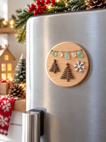 Magnet verre poli guirlande sapins