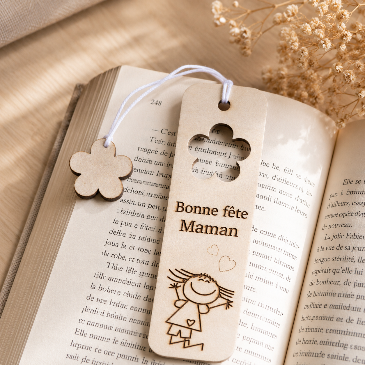 Marque pages "bonne fête maman" — spécial maman en bois gravé, fait main