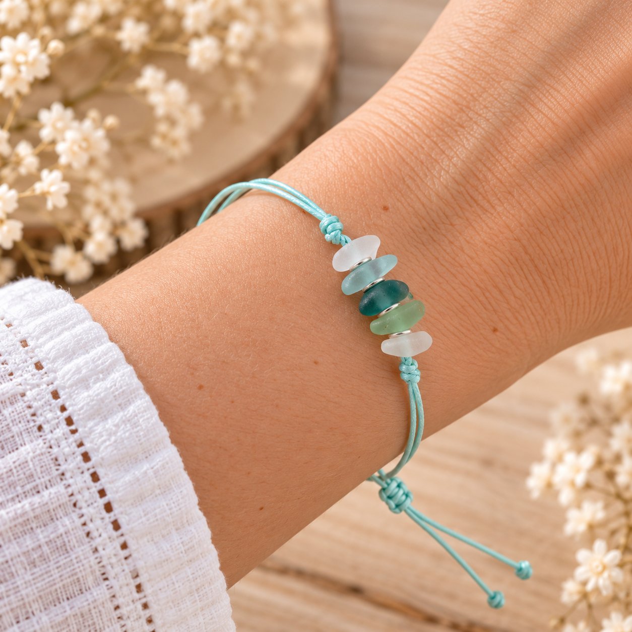 Bracelet verre poli bleu — bijoux — création artisanale Scrapnwood