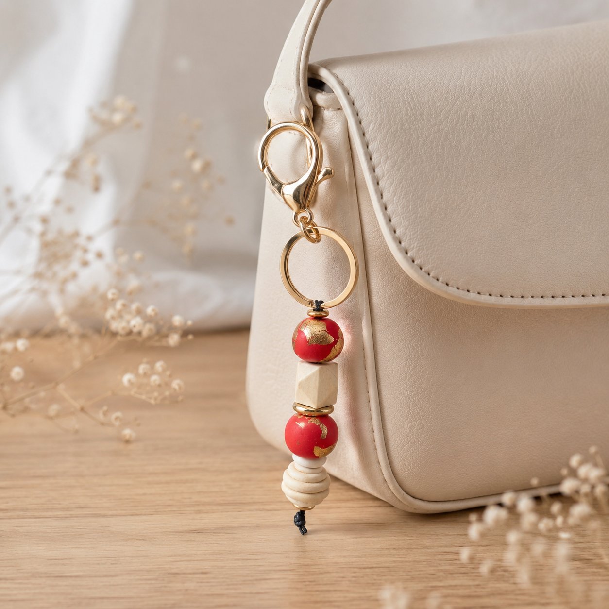 Porte clé de sac rouge — création artisanale Scrapnwood