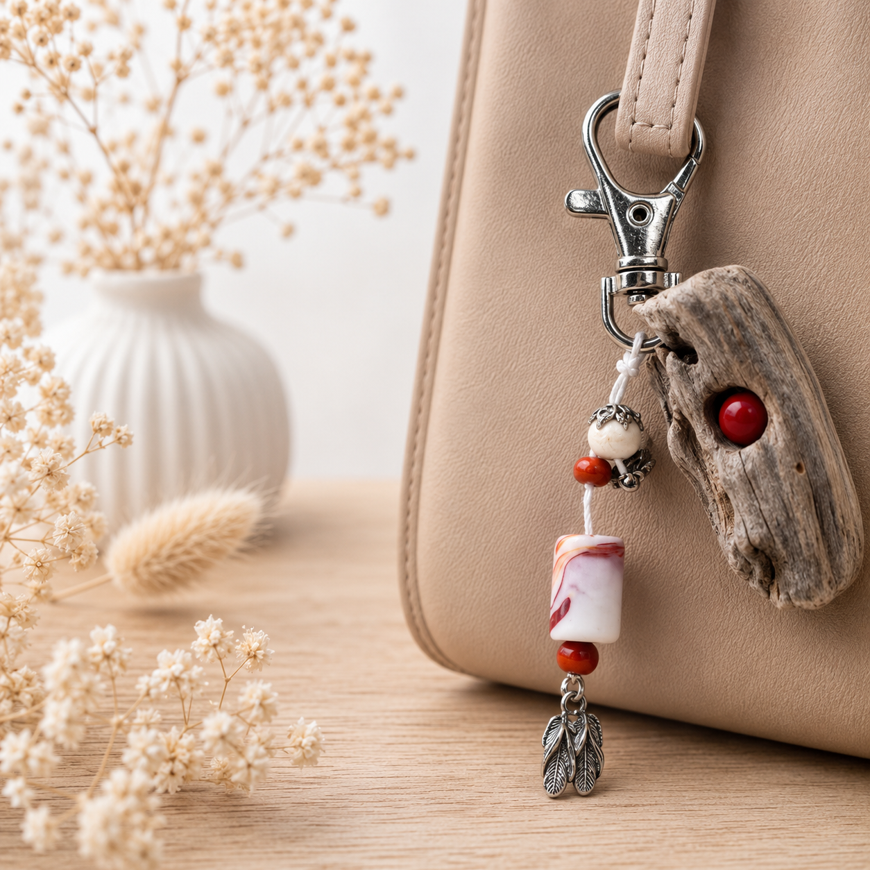 porte clé de sac bois flotté — portes clés en bois gravé, fait main