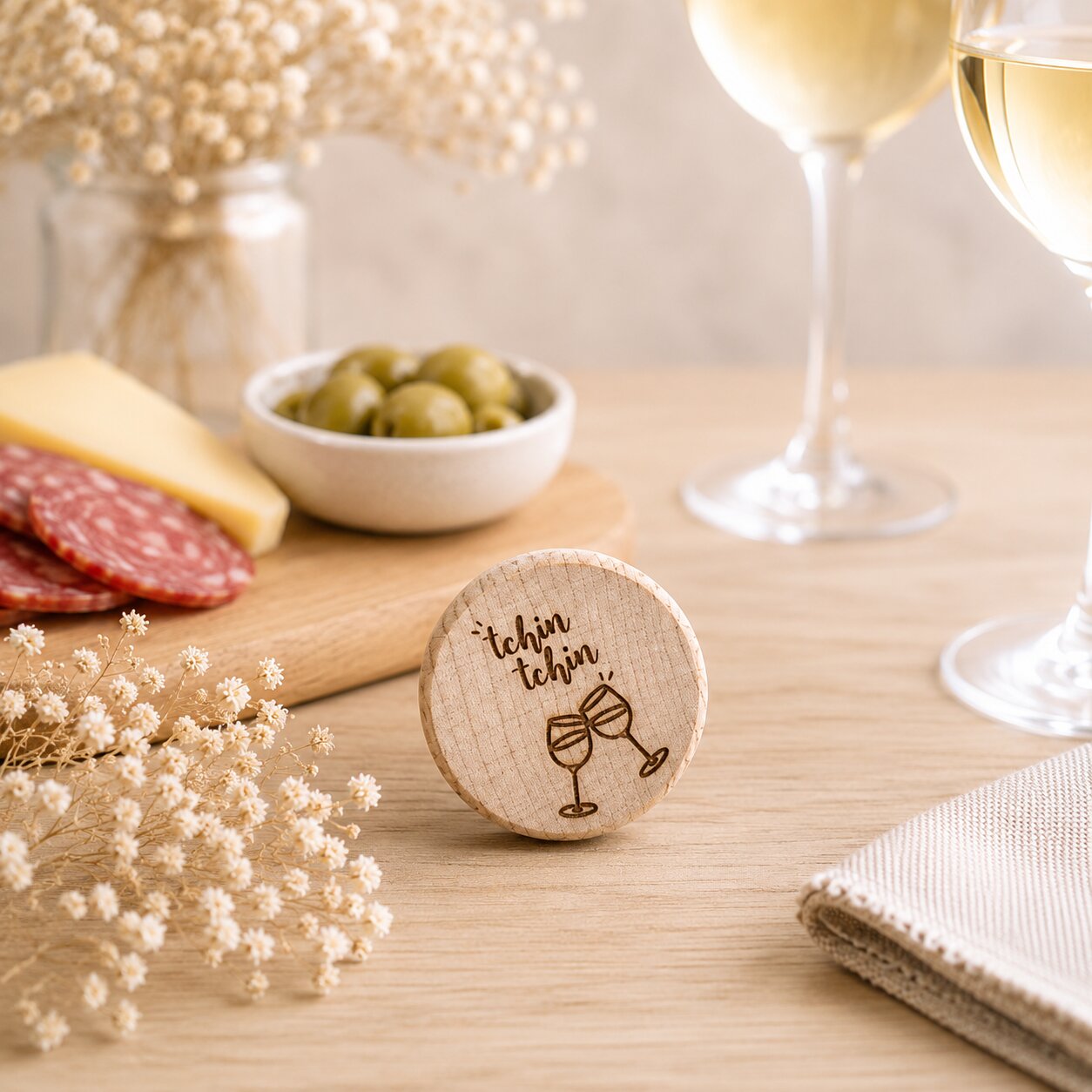 Bouchon "tchin tchin" — création artisanale Scrapnwood