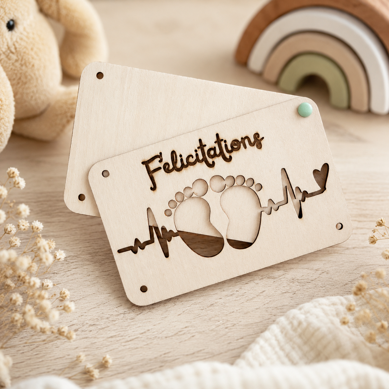 Carte cadeau naissance — cartes cadeau gravées en bois gravé, fait main