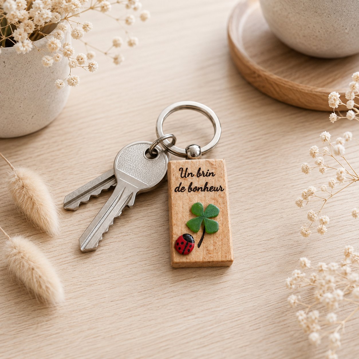 Porte clé porte bonheur — plaisir d'offrir — création artisanale Scrapnwood