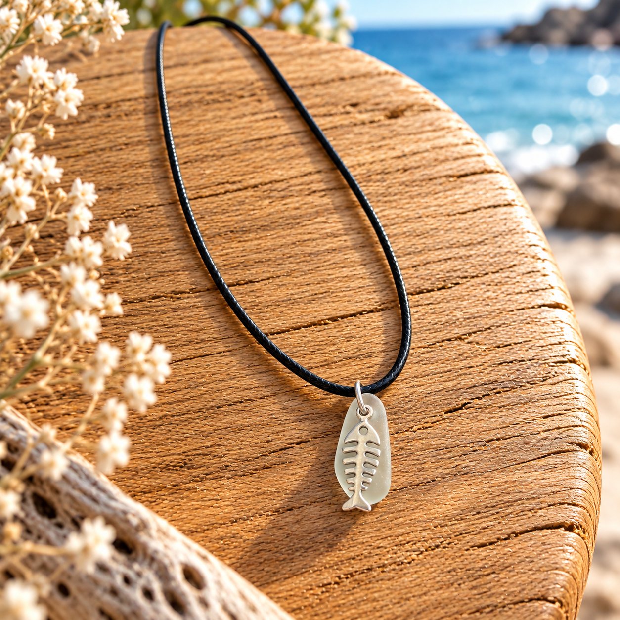 Collier verre poli poisson