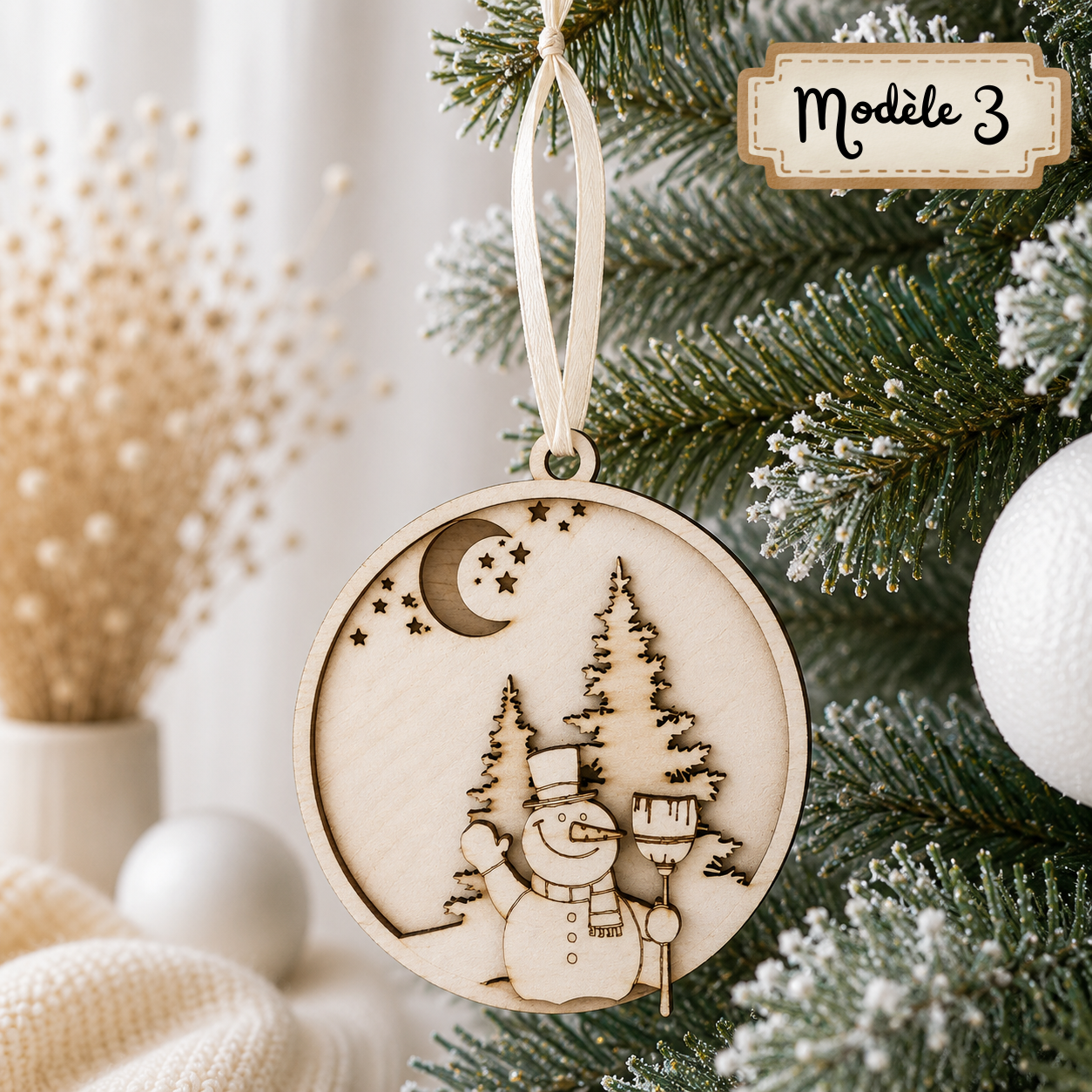 Boule en bois bonhomme de neige