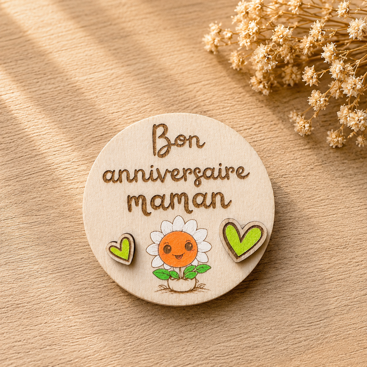 Magnet "bon anniversaire maman" — spécial maman en bois gravé, fait main