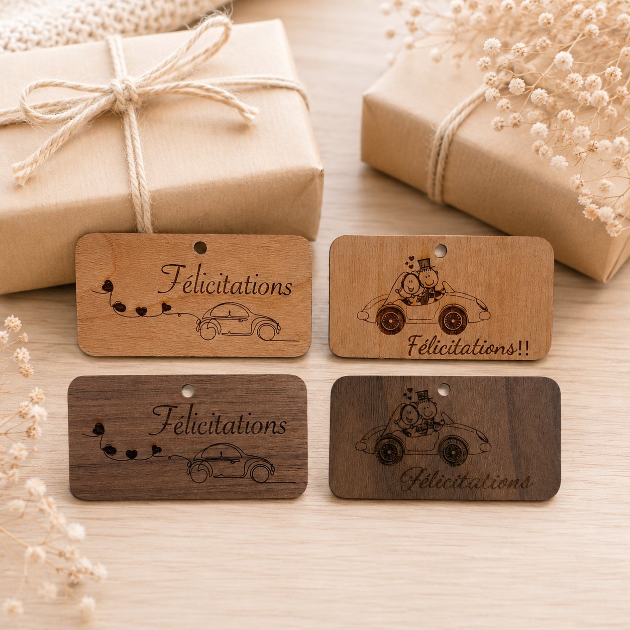 Etiquette Félicitations — fêtes — création artisanale Scrapnwood