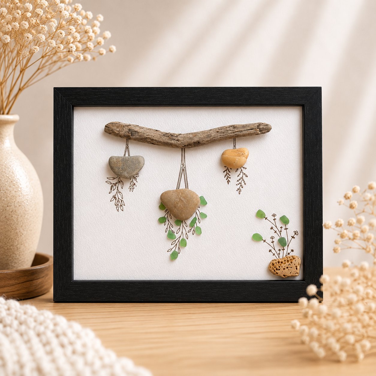 Cadre nature suspendue — cadres bord de mer — création artisanale Scrapnwood