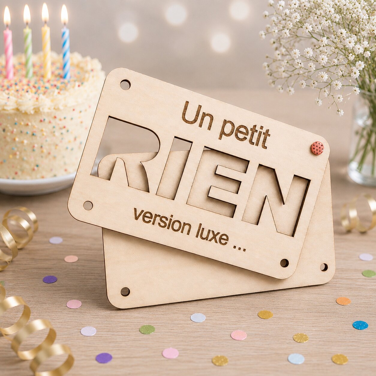 carte cadeau RIEN — cartes cadeau gravées — création artisanale Scrapnwood