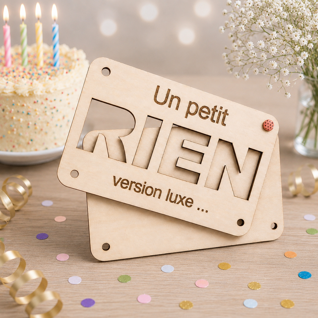 carte cadeau RIEN — cartes cadeau gravées en bois gravé, fait main