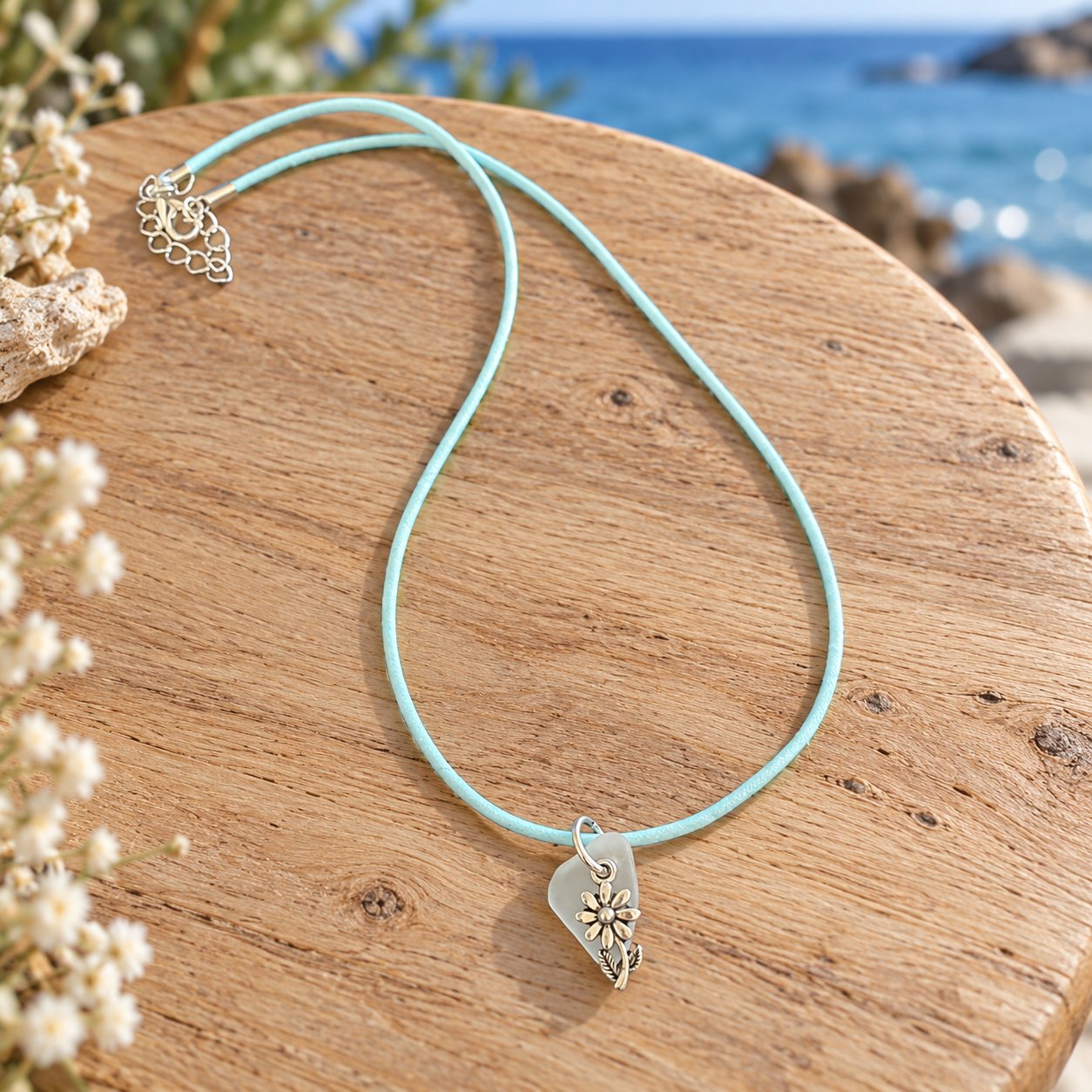 Collier verre poli fleur