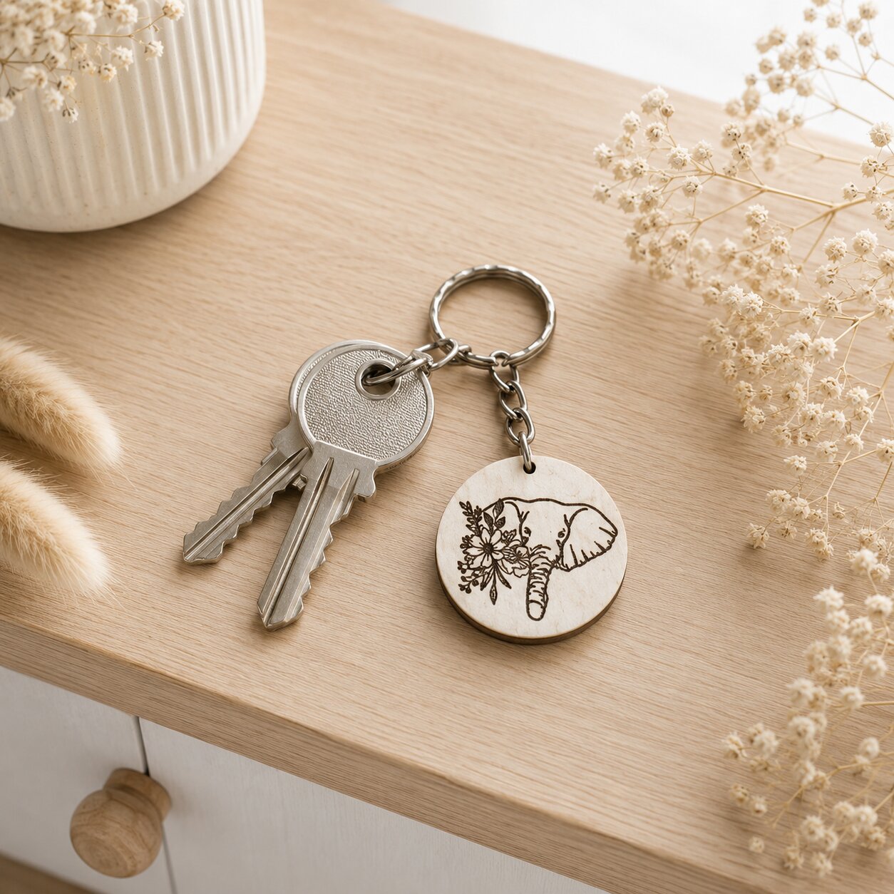 Porte clé en bois éléphant — création artisanale Scrapnwood