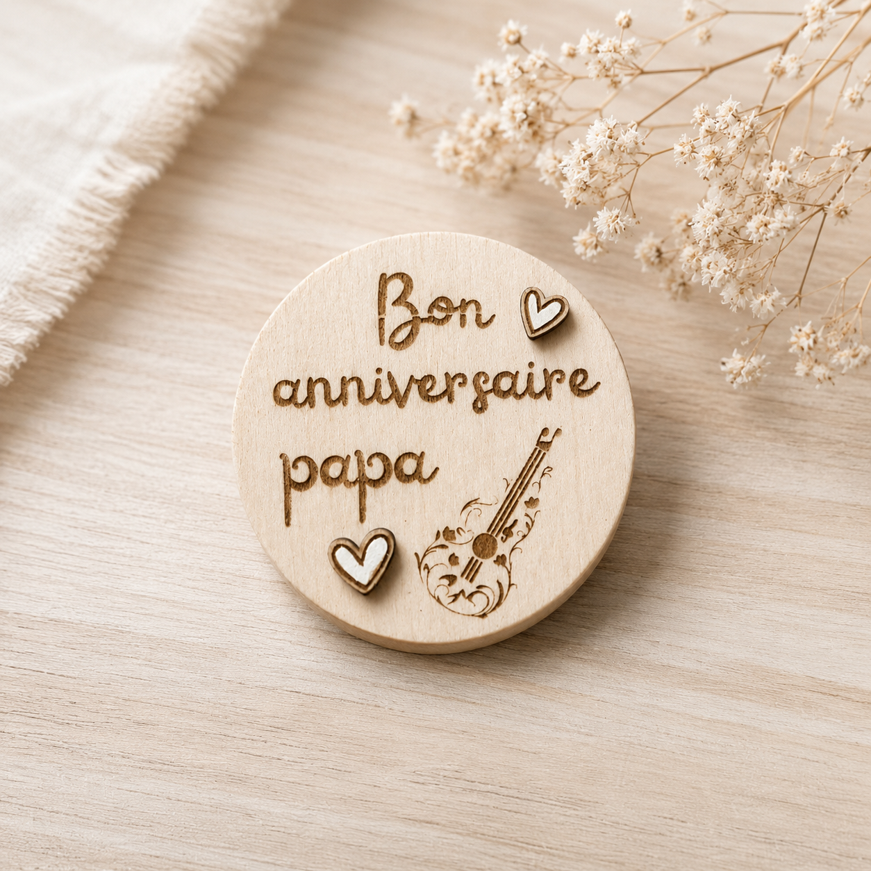 Magnet anniversaire "musique" — fêtes en bois gravé, fait main