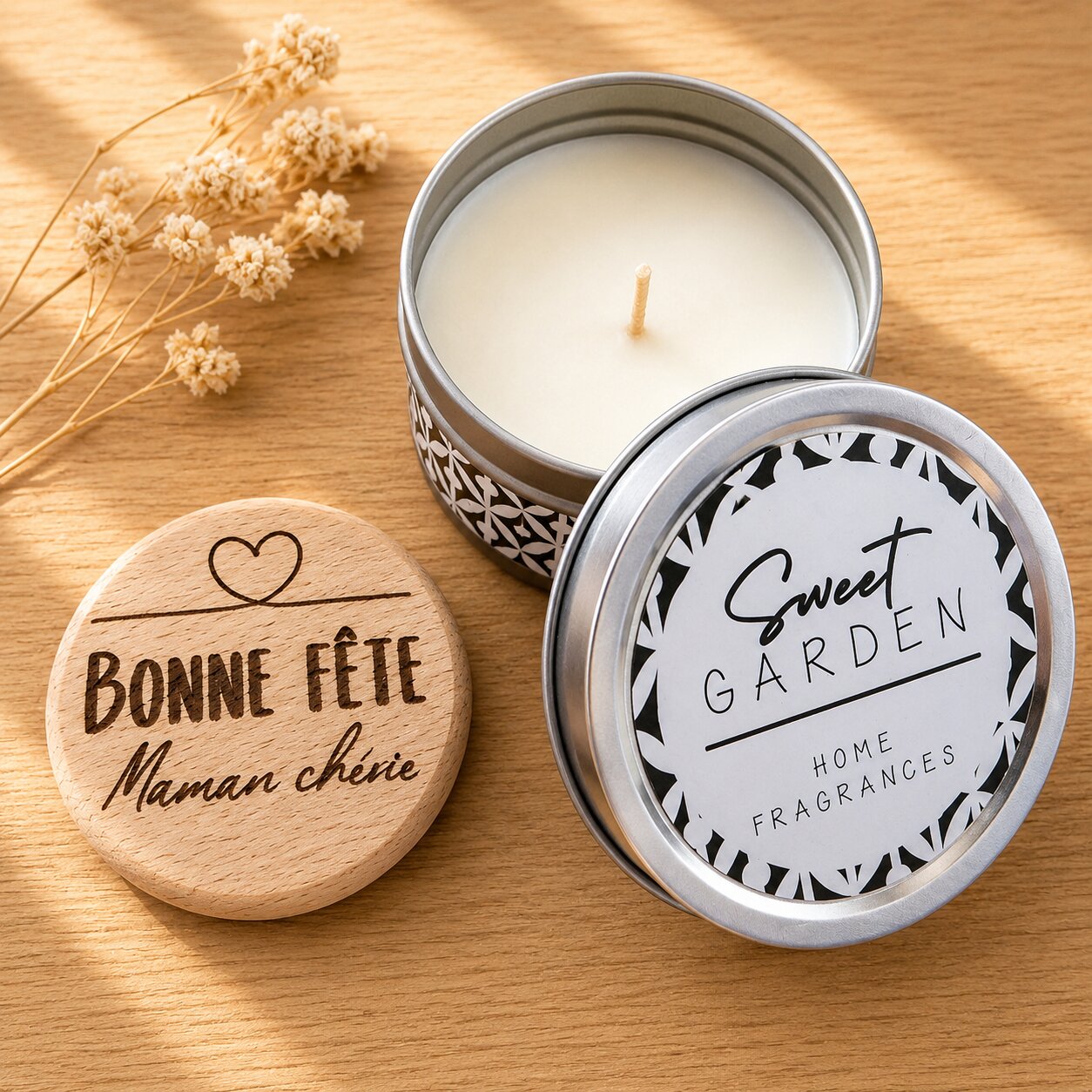 Bougie parfumée et son magnet — spécial maman — création artisanale Scrapnwood