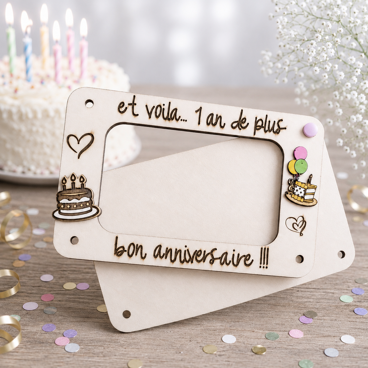 Carte cadeau anniversaire — cartes cadeau gravées en bois gravé, fait main