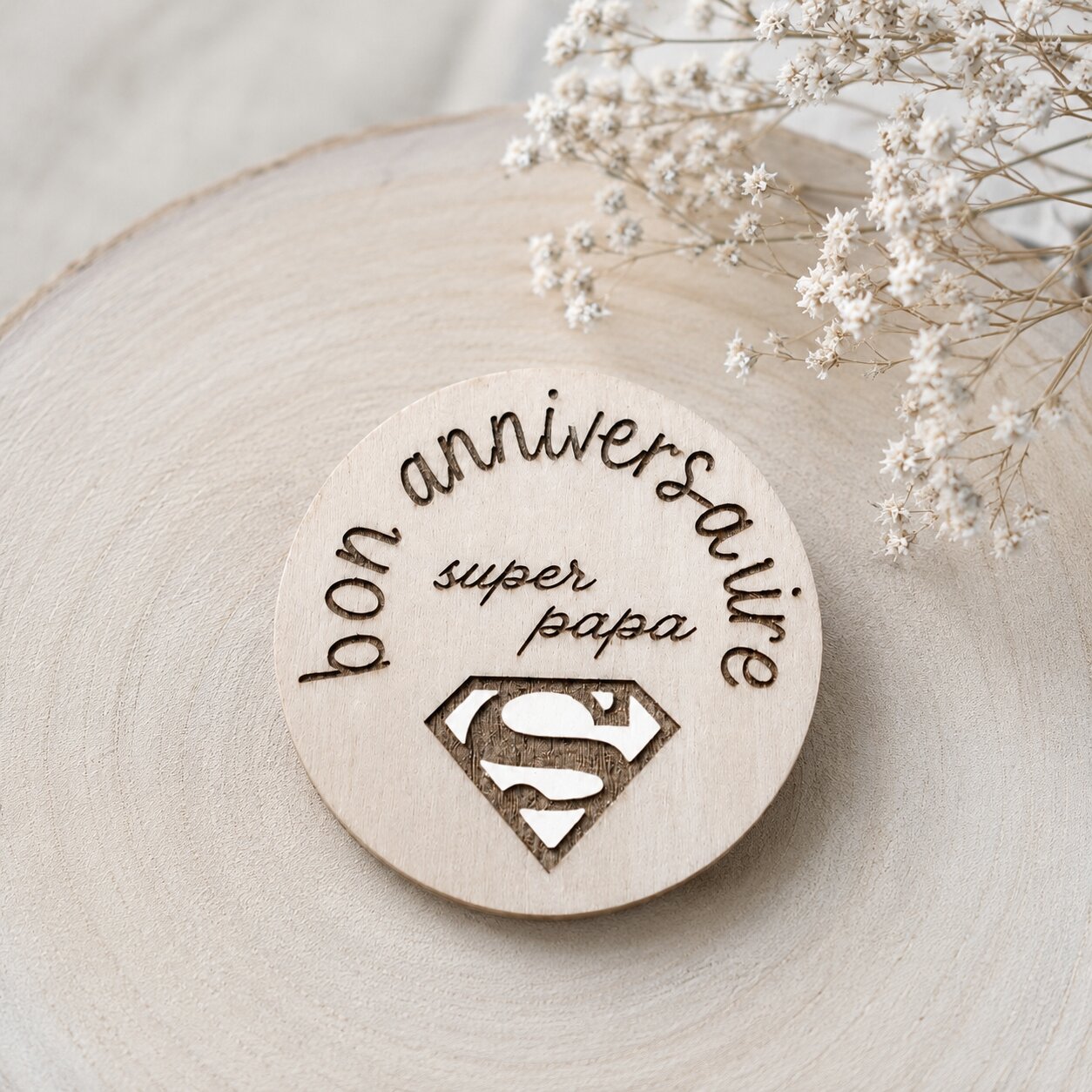 Magnet anniversaire "super papa" — fêtes — création artisanale Scrapnwood
