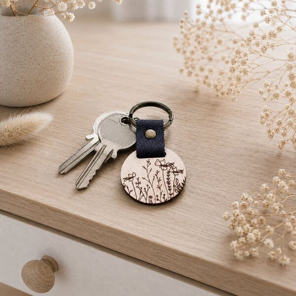 Porte clé en bois fleurs