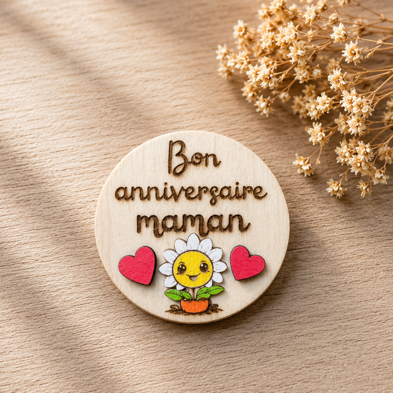 Magnet "bon anniversaire maman" — spécial maman en bois gravé, fait main