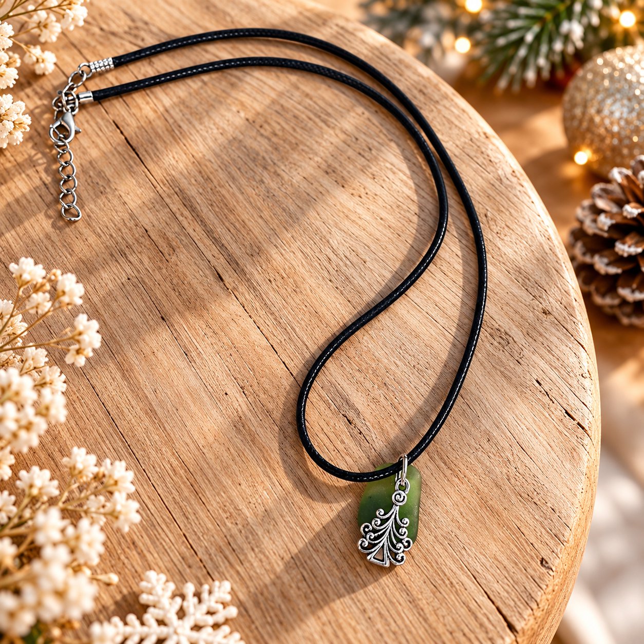 Collier verre poli sapin