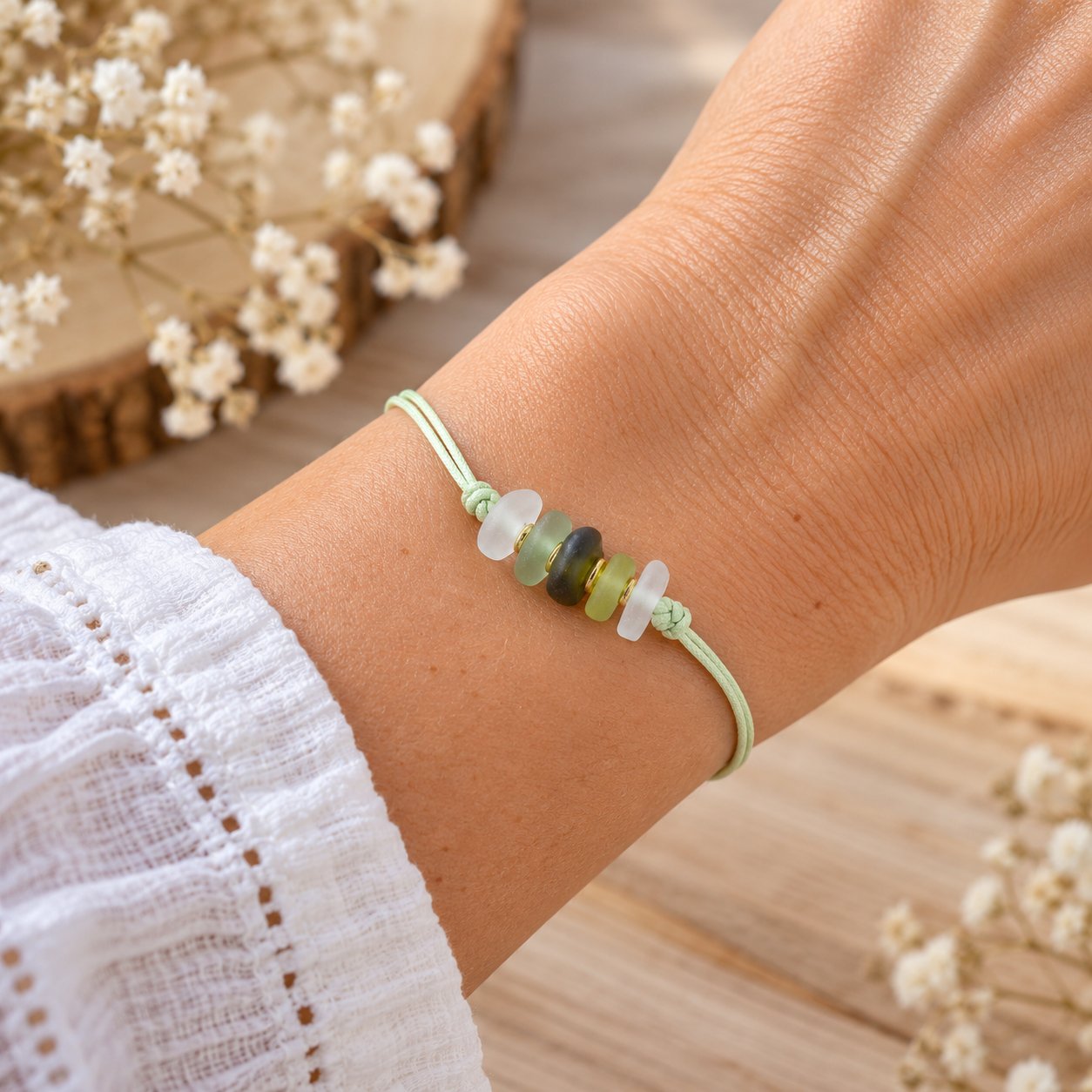 Bracelet verre poli vert — bijoux — création artisanale Scrapnwood