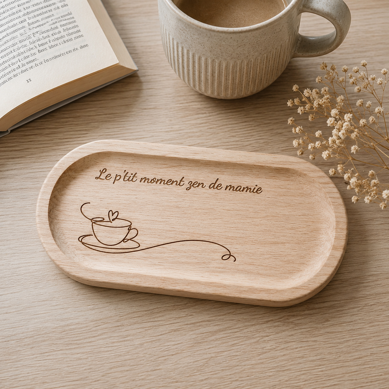 Dessous de tasse mamie — fêtes en bois gravé, fait main