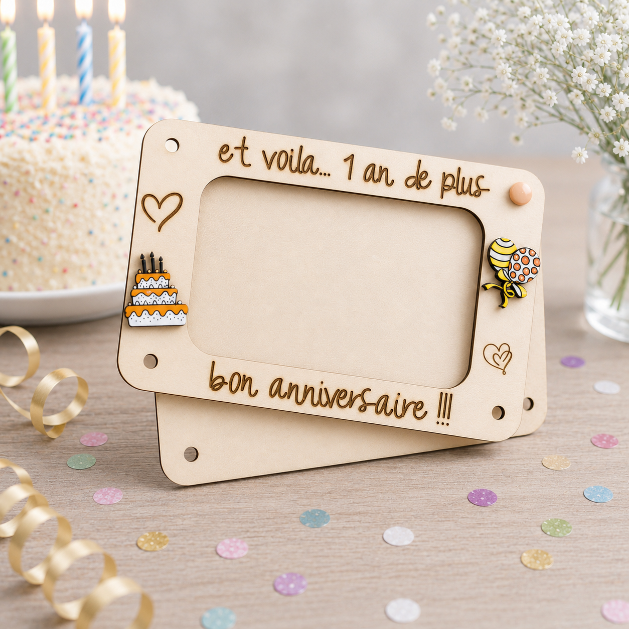 Carte cadeau anniversaire — cartes cadeau gravées en bois gravé, fait main
