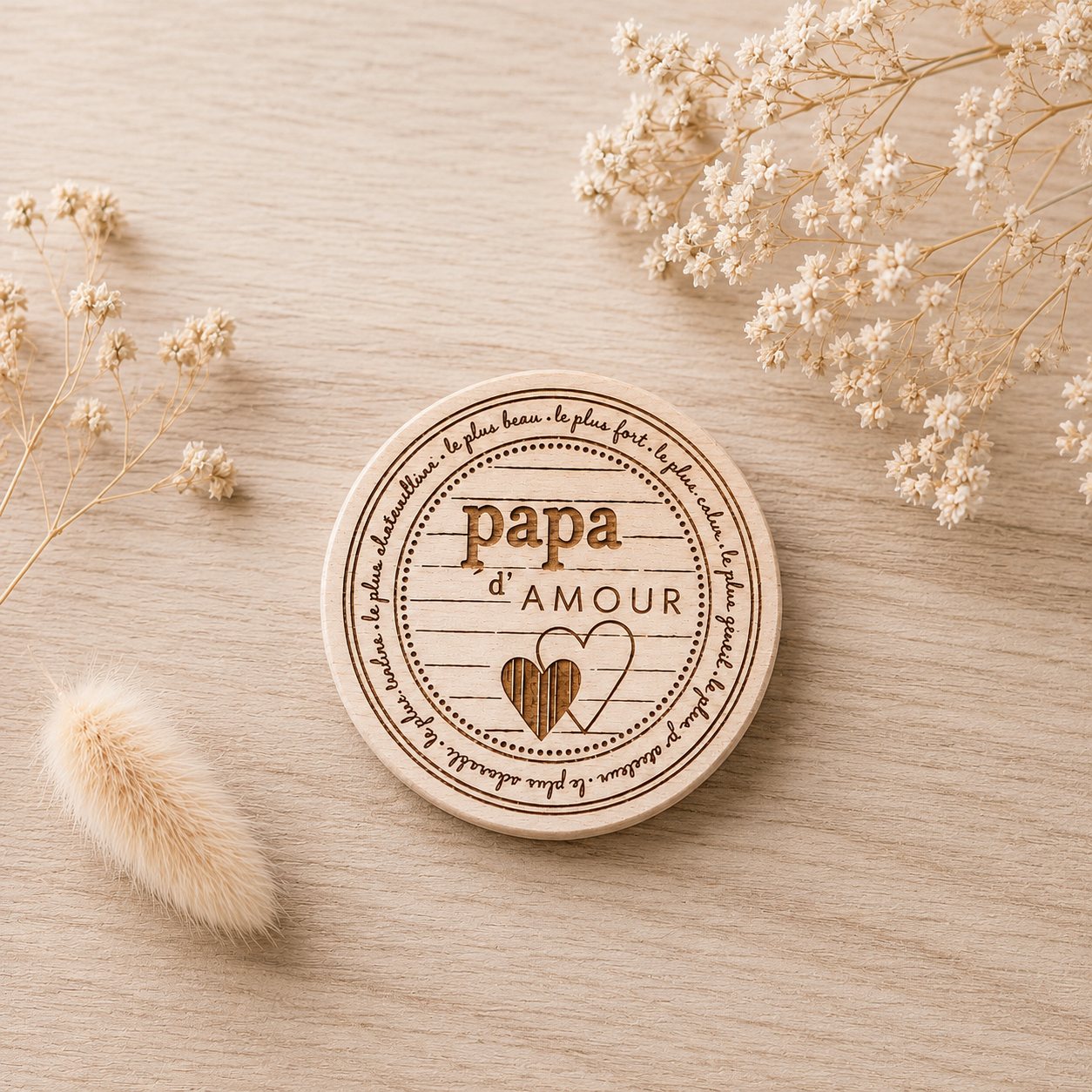 Magnet "papa d'amour" — fêtes en bois gravé, fait main
