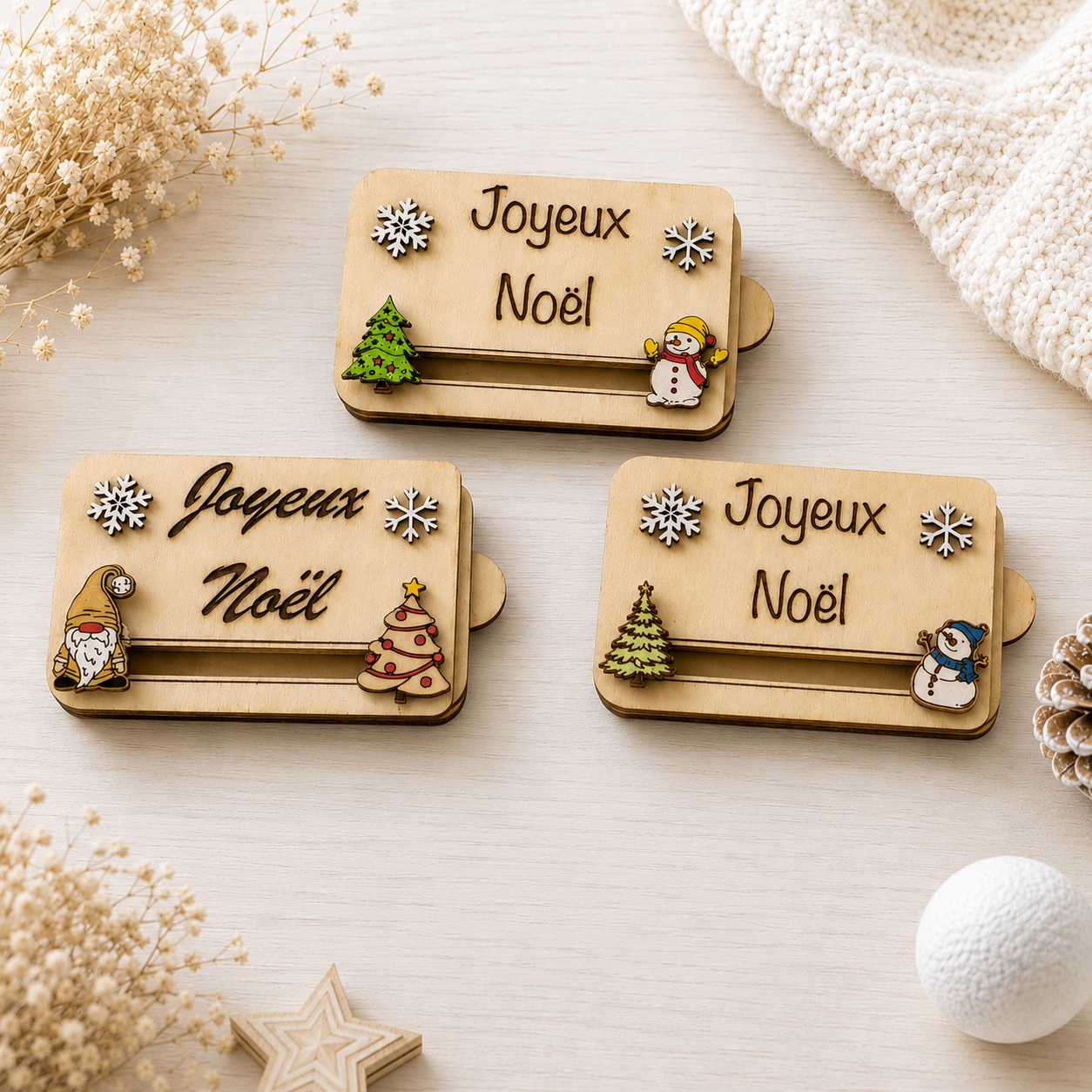 Carte cadeau Noël — noël en bois gravé, fait main