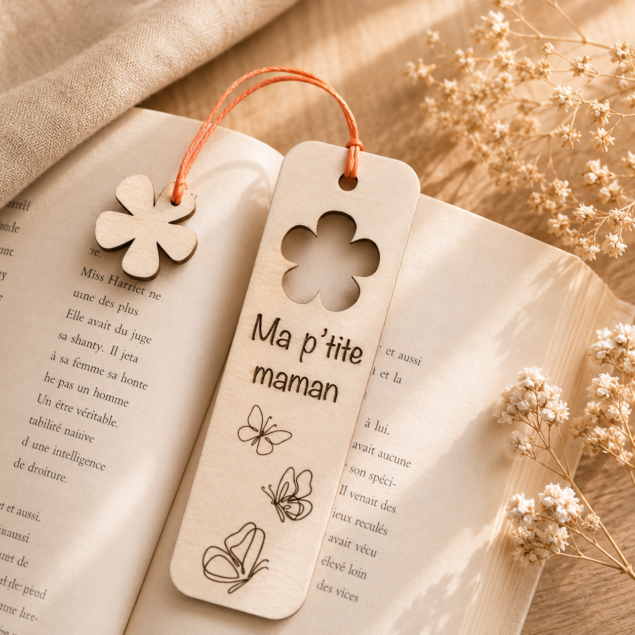 Marque pages "ma p'tite maman" — spécial maman en bois gravé, fait main