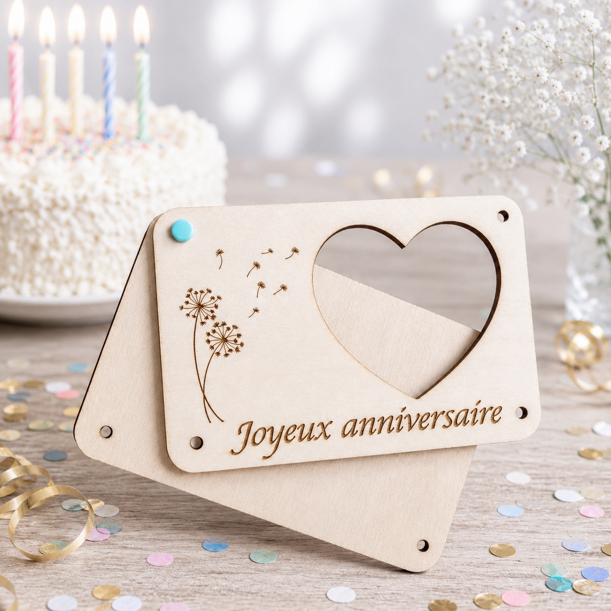 Carte cadeau anniversaire — cartes cadeau gravées en bois gravé, fait main