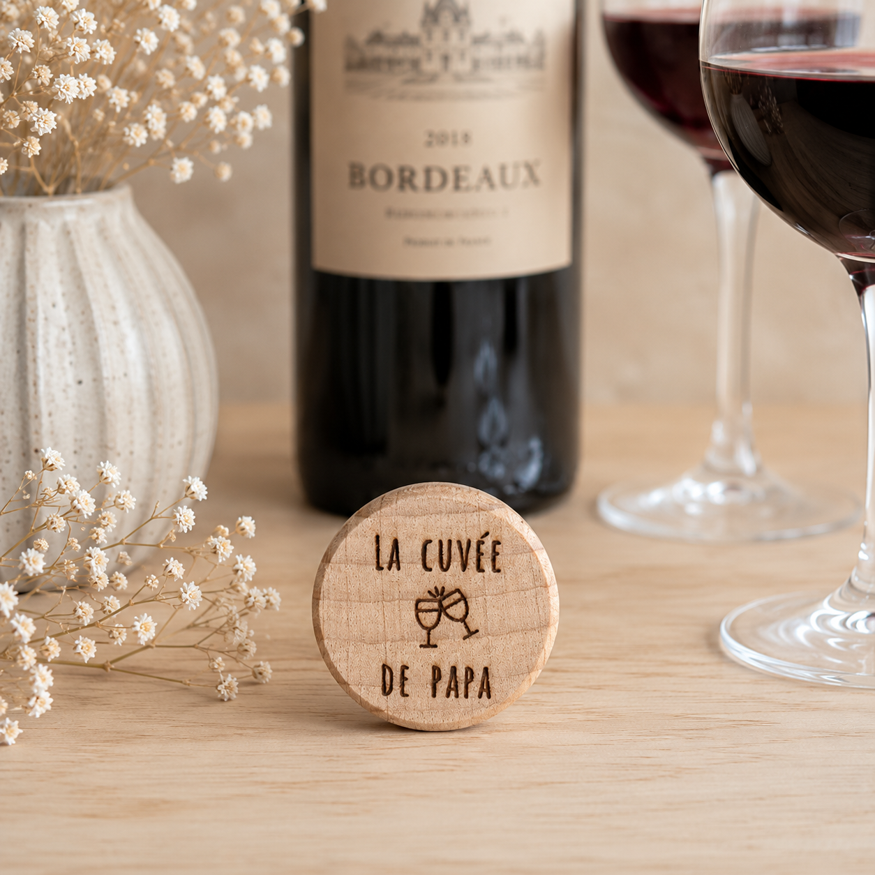 Bouchon "la cuvée de papa" — bouchons de bouteille en bois gravé, fait main