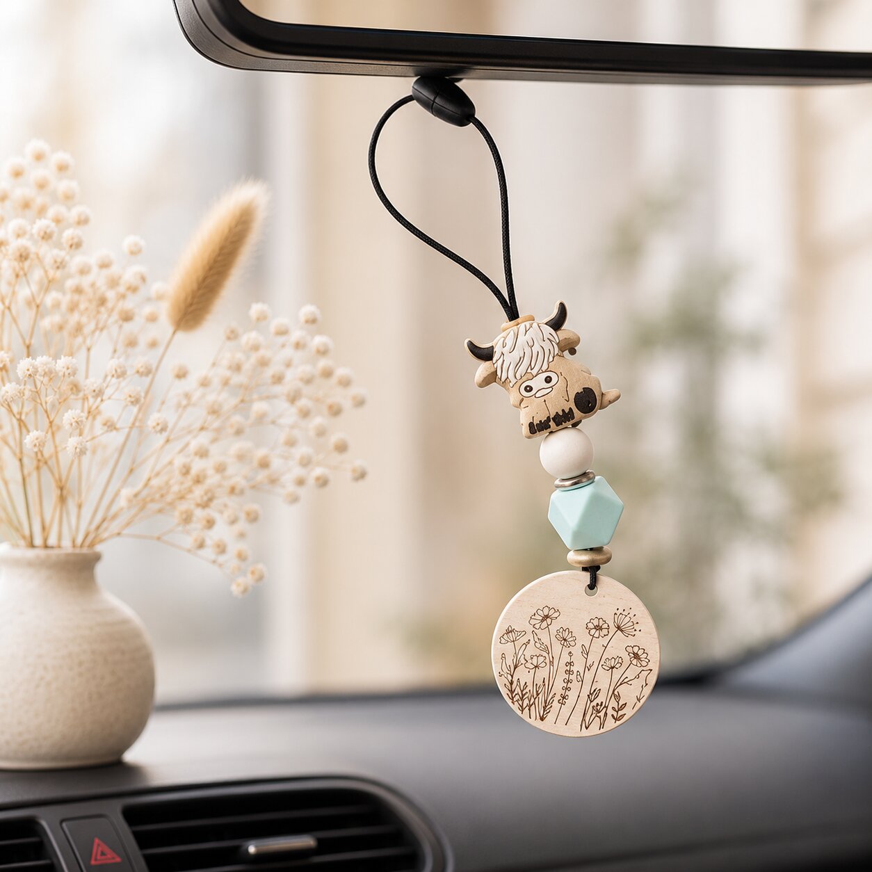 Breloque voiture buffle artisanale — charms et bijoux de voiture — création artisanale Scrapnwood
