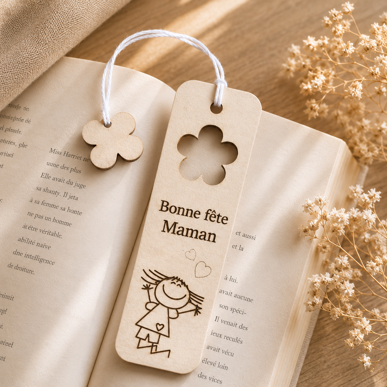 Marque pages "bonne fête maman" — spécial maman en bois gravé, fait main