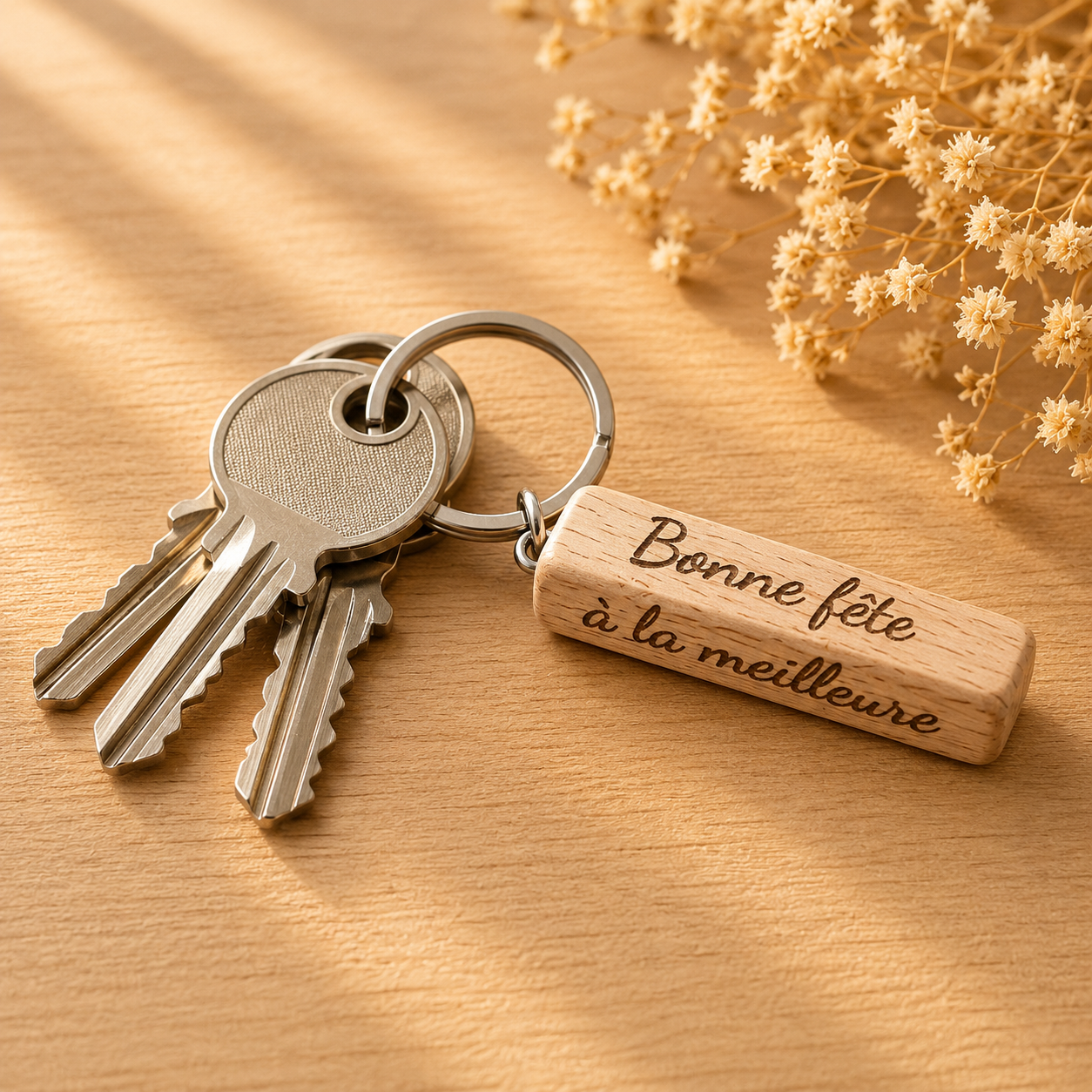 Porte clé message — spécial maman en bois gravé, fait main