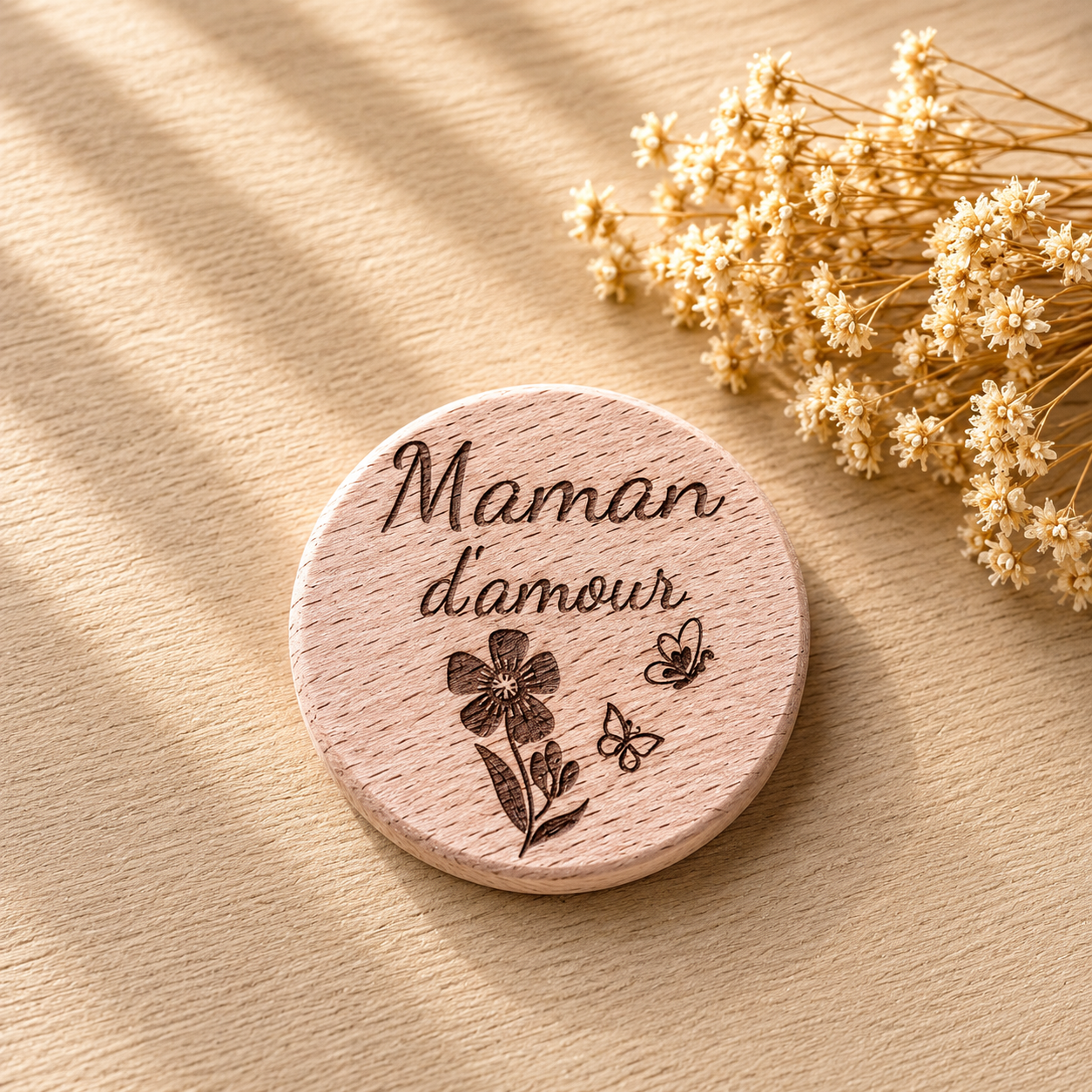 Magnet "maman d'amour" — spécial maman en bois gravé, fait main