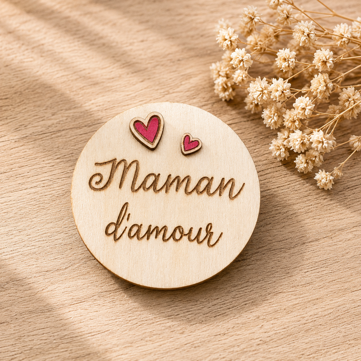 Magnet " maman d'amour" — spécial maman en bois gravé, fait main